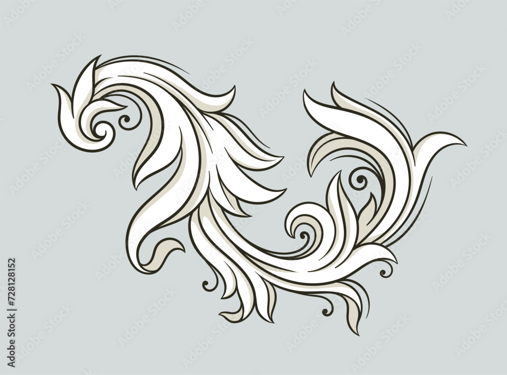 Fototapeta premium Baroque element concept. Traditional ornament and pattern. Poster, banner or cover. Architecture of old Rome and Greece. Linear flat vector illustration isolated on grey background