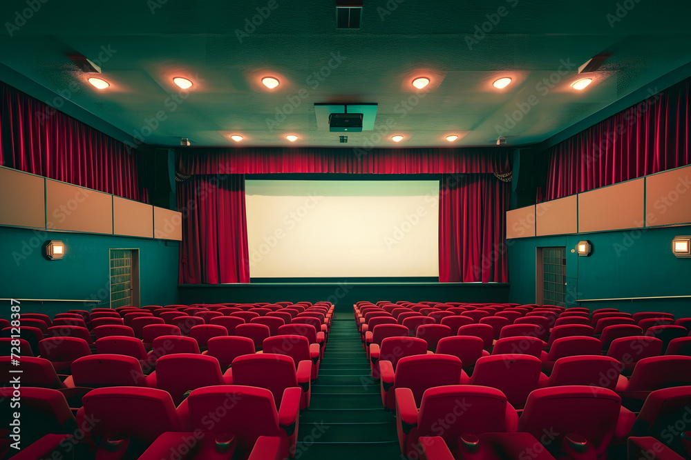 Fototapeta premium cinema theater with red seats and red curtains