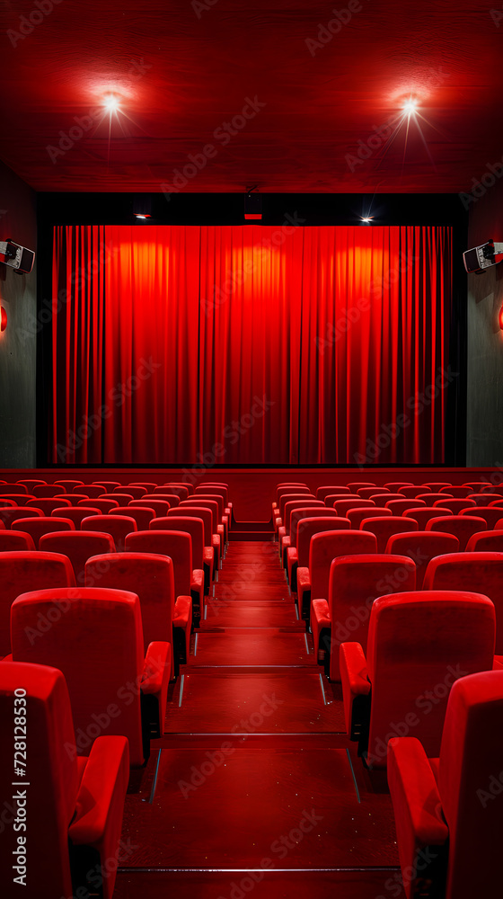 Fototapeta premium cinema theater with red seats and red curtains