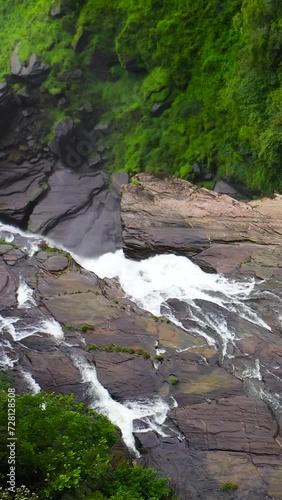 Aerial view of Laxapana Falls in green forest. Sri Lanka. photo