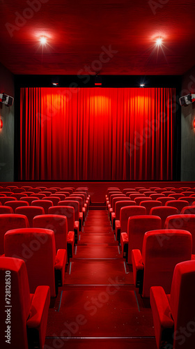 cinema theater with red seats and red curtains