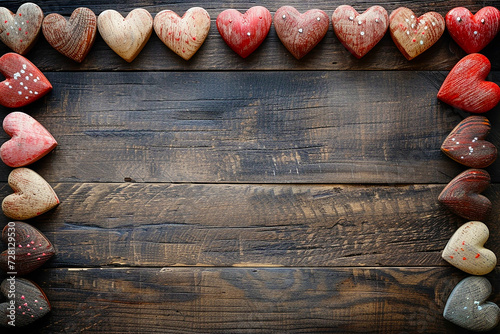 Valentines Day wooden background with hearts