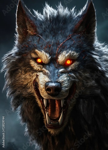 A 3D illustration featuring a werewolf  capturing the essence of a shape-shifter with detailed textures and lifelike characteristics.