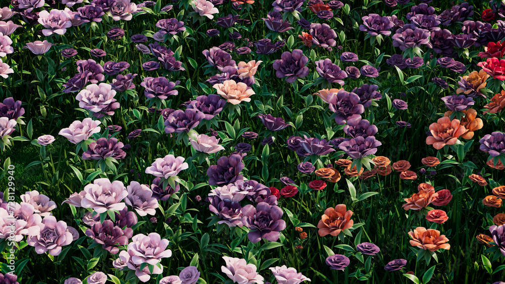 Romantic Valentine's Day Background with Multicolored Flowers. Floral Wallpaper with Purple, Pink and Orange Roses. Romantic Valentine's Day Background with Multicolored Flowers. Floral Wallpaper with Purple, Pink and Orange Roses.