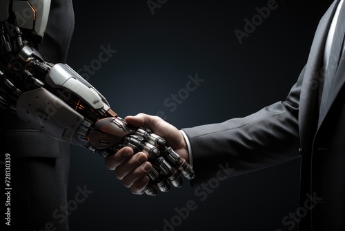 Synergistic collaboration: dynamic of mutual aid between cyborgs and humans, envisioning a harmonious partnership technology and humanity unite for shared goals, progress, and coexistence.