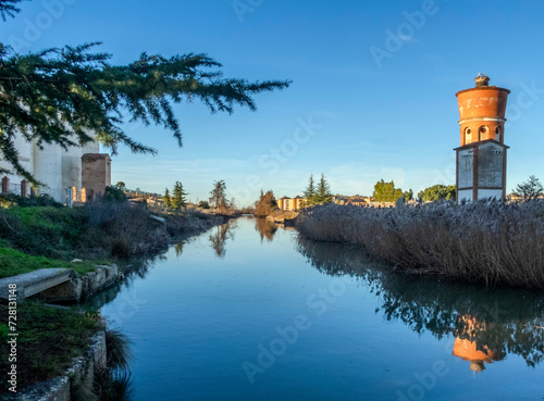 The Canal de Castilla as it passes through the town of Villamuriel de Cerrato. Palencia, Castile and Leon, Spain. photo