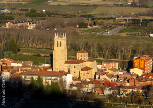 Panoramic view of the church of Santa María la Mayor (13th century). Villamuriel del Cerrato, Palencia, Spain. photo