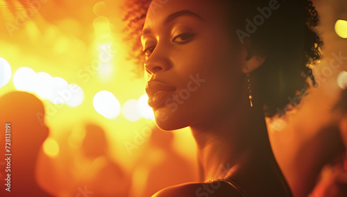 woman at a nightclub dance party with lights on