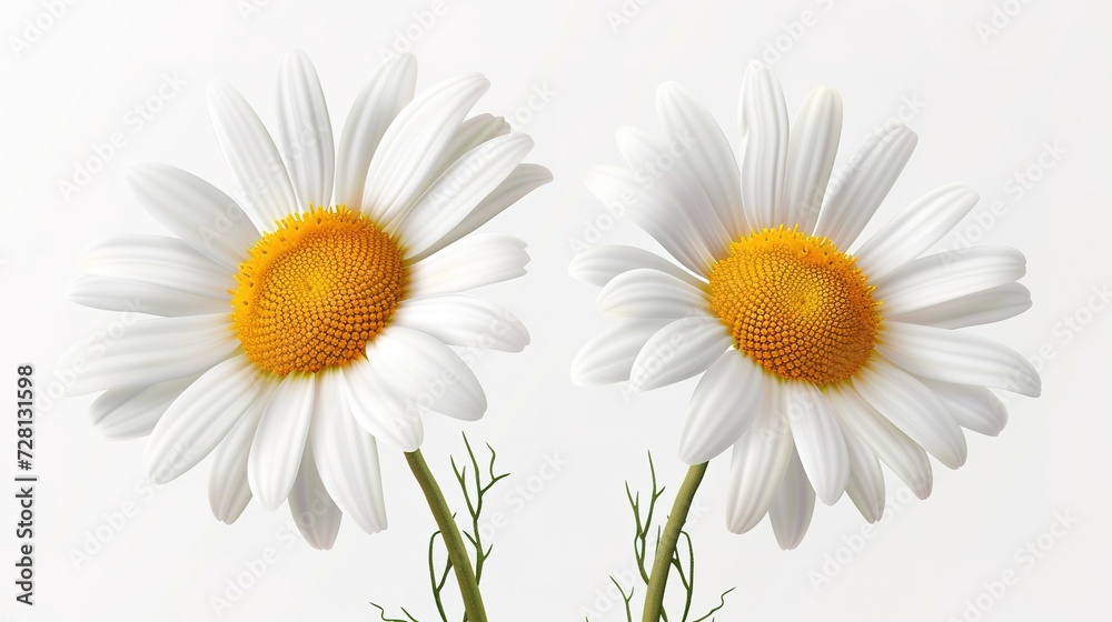 Two chamomile flowers on transparent background. Realistic illustration of daisy flowers,generative ai, generative, ai - obrazy, fototapety, plakaty 