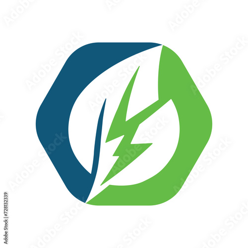 Eco Leaf Bolt Green Energy Vector Illustration