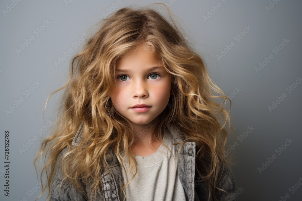 Portrait of a cute little girl with long blond curly hair. Portrait of a cute little girl with long blond curly hair.
