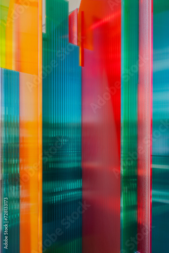 Semi-transparent colored panels with wavy surface. Decoration design elements exhibited during the Milan design week