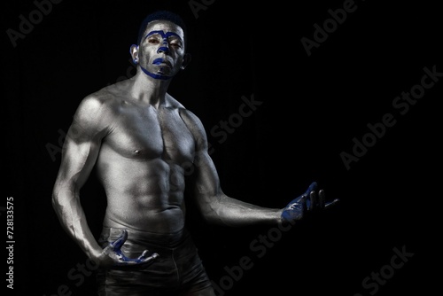 Sexy Black Male Silver Color Body Art