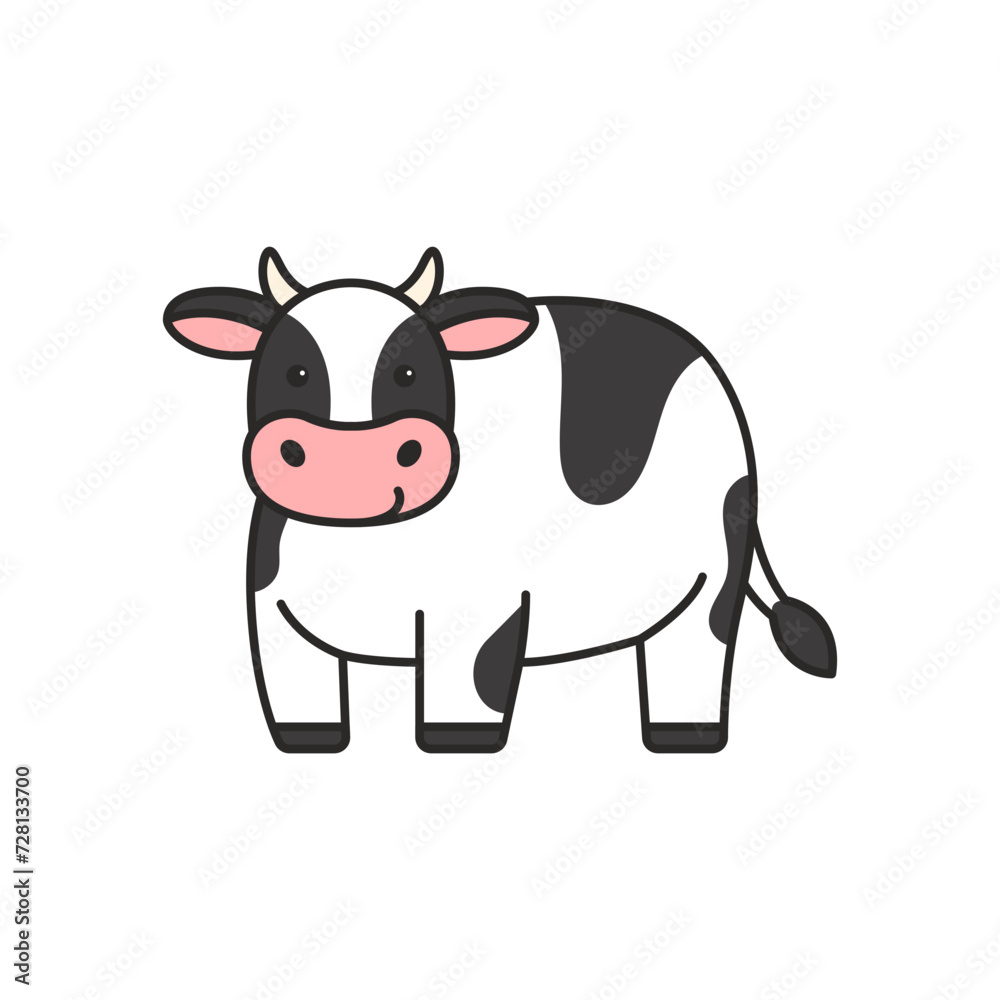 Cute black and white cow. Farm animal. Vector illustration.