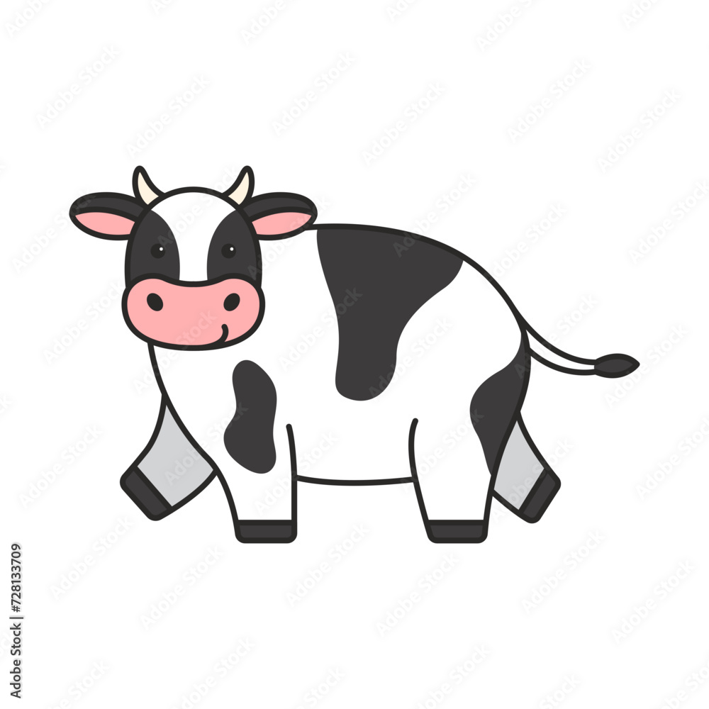 Fototapeta premium Cute cartoon cow on white background. Farm animal. Vector illustration