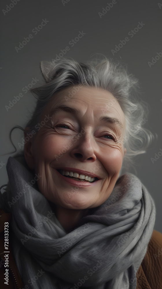 grey female mature old smiling woman smiling on grey background grey female mature old smiling woman smiling on grey background
