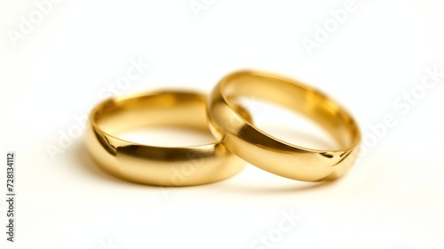 Pair of gold Wedding ring on a white background.