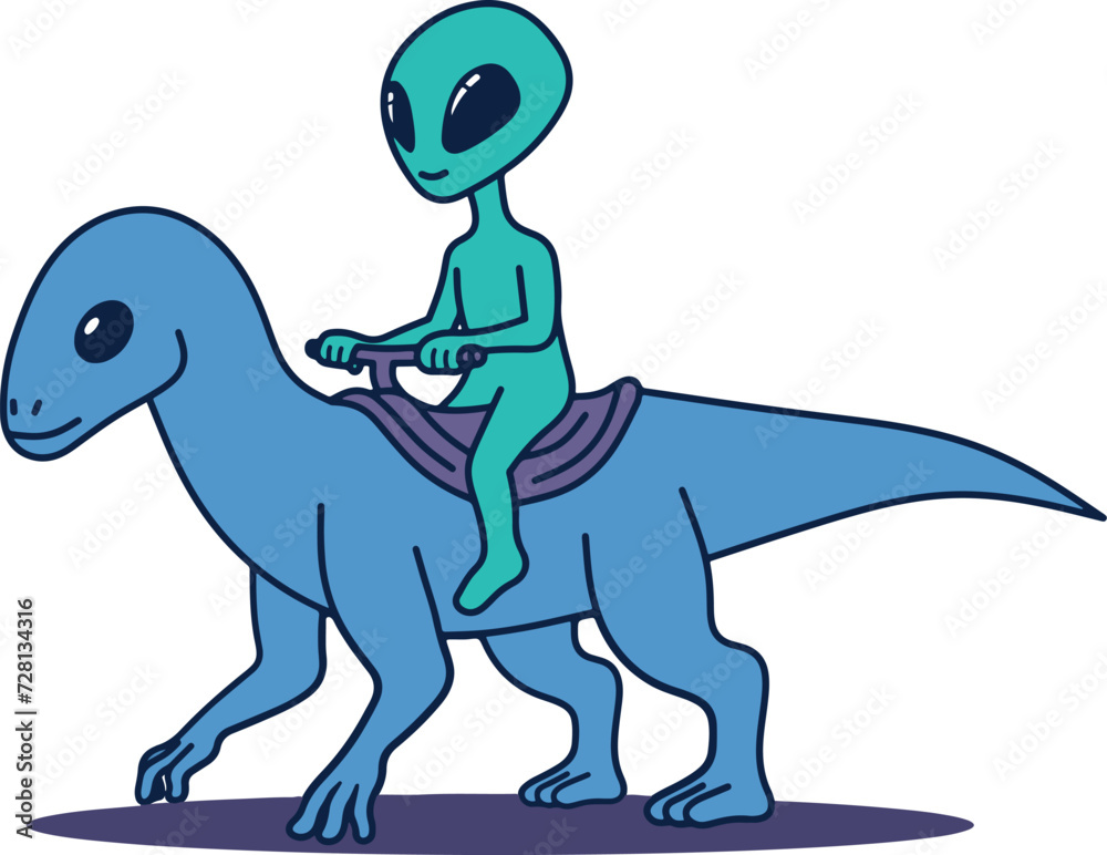 Obraz premium alien riding dinosaur cartoon
