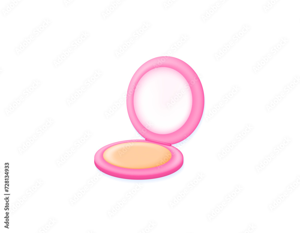 A 3D illustration of compact powder. pink compact powder. objects for putting loose powder. cosmetic products or beauty tools. objects or things. symbol or icon. Minimalist 3D illustration design A 3D illustration of compact powder. pink compact powder. objects for putting loose powder. cosmetic products or beauty tools. objects or things. symbol or icon. Minimalist 3D illustration design