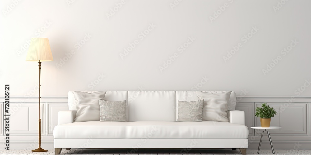 Elegant sofa and stylish lamps in a white wall design Elegant sofa and stylish lamps in a white wall design