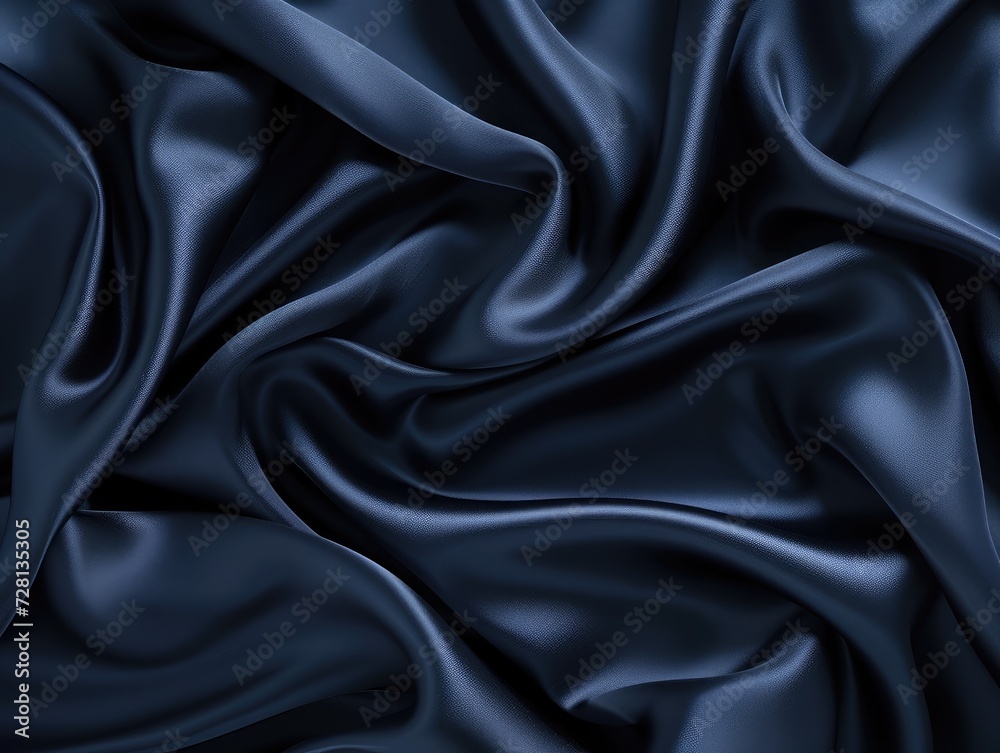 Abstract dark background. Silk satin fabric. Navy blue color. Elegant background with space for design. Soft wavy folds. Christmas, birthday, anniversary, award. Template. Abstract dark background. Silk satin fabric. Navy blue color. Elegant background with space for design. Soft wavy folds. Christmas, birthday, anniversary, award. Template.
