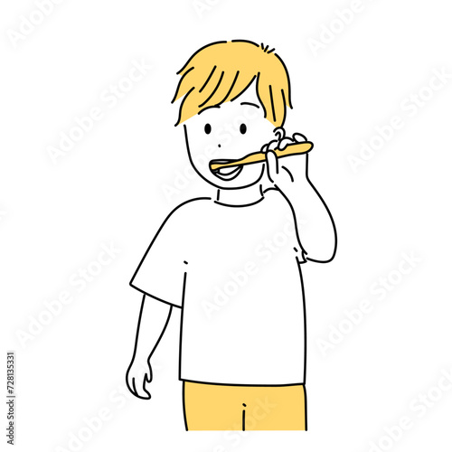 歯磨きをする男の子のイラスト