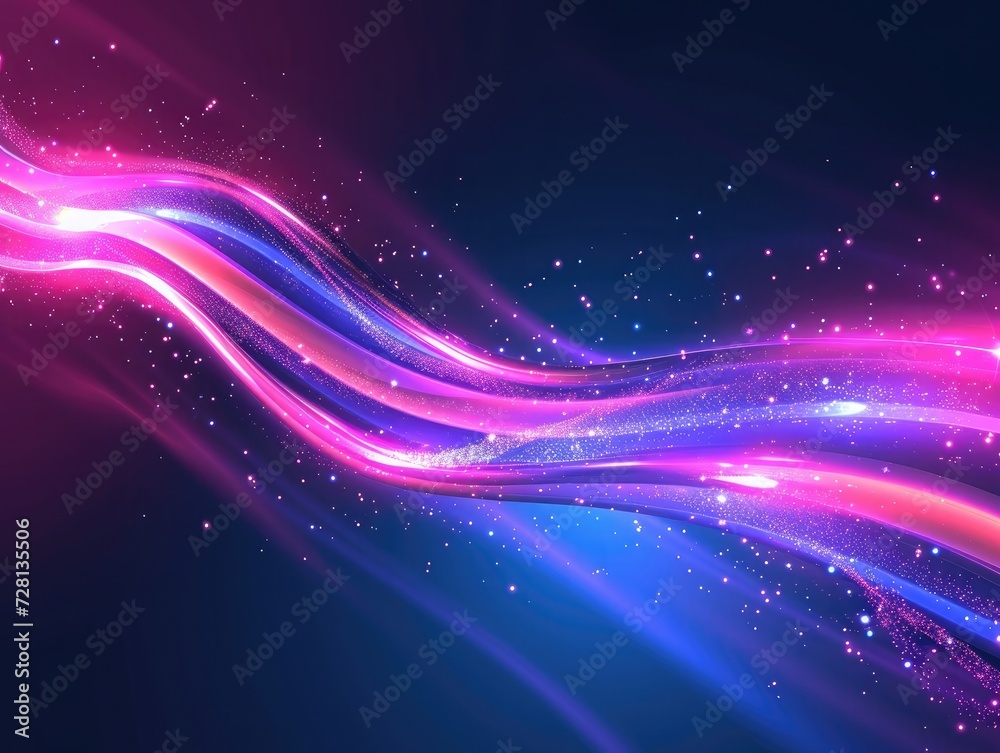 Fototapeta premium Beautiful colorful light effect of neon glow lights and flash. Background with flying design elements.blue background