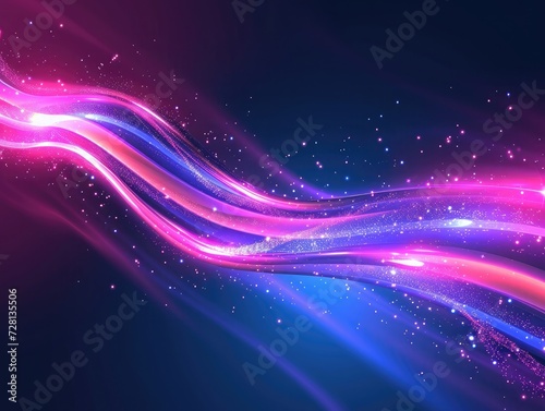 Beautiful colorful light effect of neon glow lights and flash. Background with flying design elements.blue background