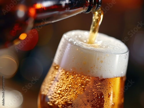 Wallpaper Mural Beer is poured from dark brown bottle into beer glass. Close-up light fresh beer poured into glass steamed up from cold Torontodigital.ca