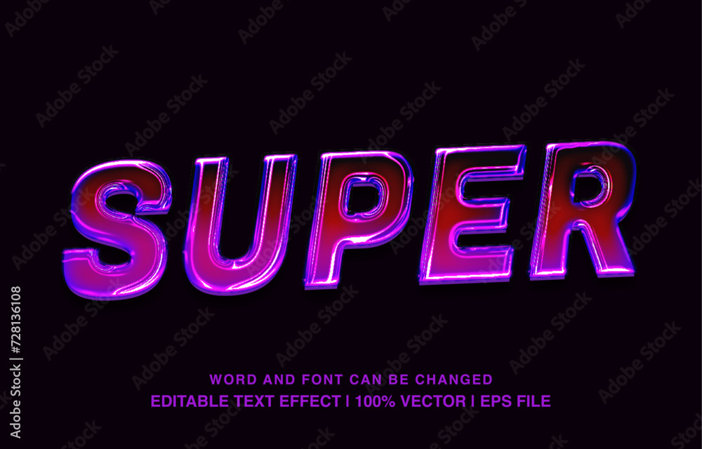 Super editable text effect template, purple glossy futuristic style typeface, premium vector	