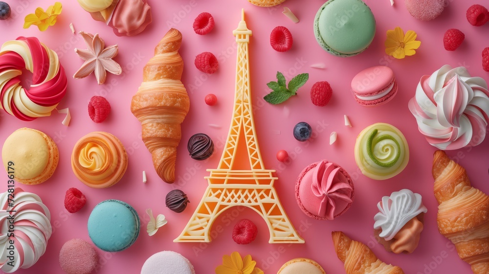 Eiffel Tower with french cliche. Generative AI Eiffel Tower with french cliche. Generative AI
