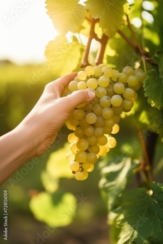 Hand picking grapes. Generative AI