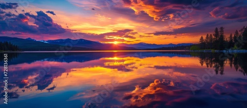 Beauty: Beautiful, Blazing Sunset Reflected in the Serene Lake
