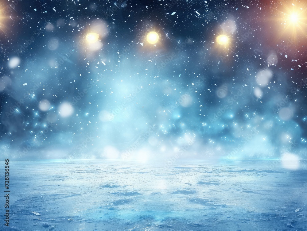 Snow and ice background.Empty ice rink illuminated by spotlights Snow and ice background.Empty ice rink illuminated by spotlights