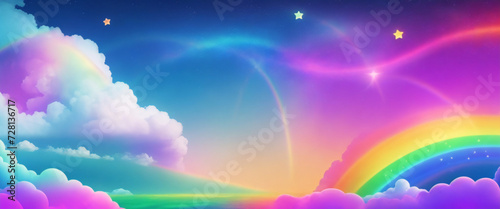 Rainbow unicorn background. Pastel glitter pink fantasy galaxy. Magic mermaid sky with bokeh. Holographic kawaii abstract space with stars and sparkles. Vector © Marios