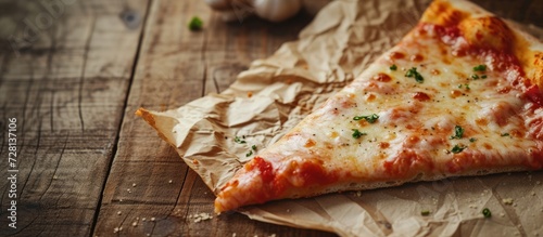 Last Supper: A Mouthwatering Pizza Slice on a Rustic Wooden Table