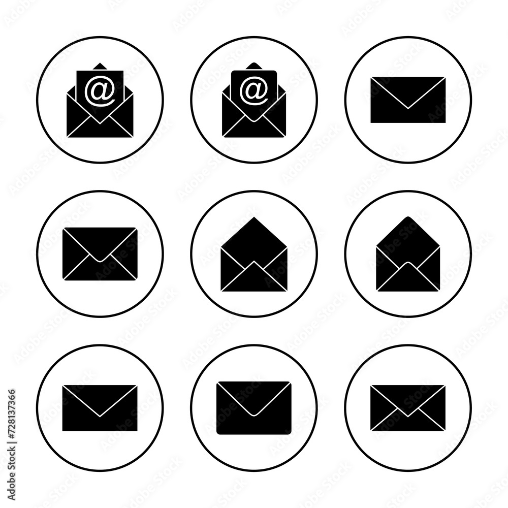 Mail icon set vector. email sign and symbol. E-mail icon. Envelope icon Mail icon set vector. email sign and symbol. E-mail icon. Envelope icon