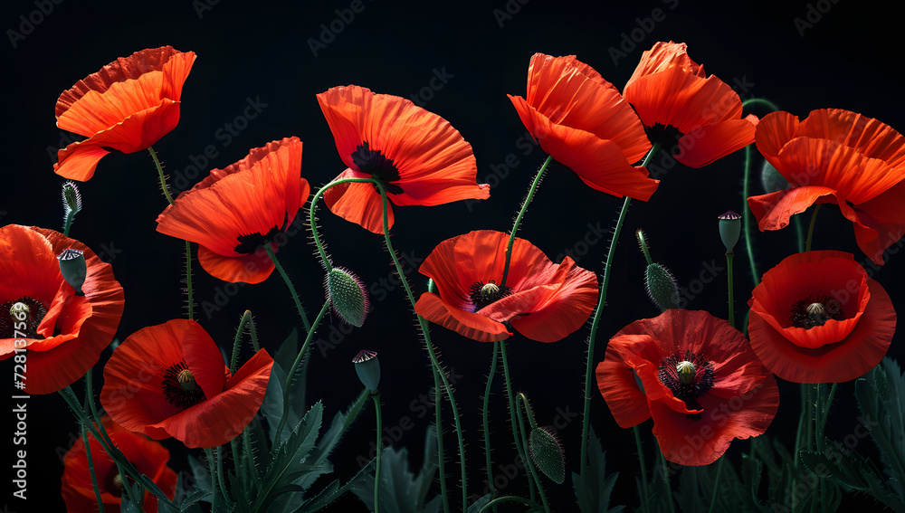 red poppy flowers with black background red poppy flowers with black background