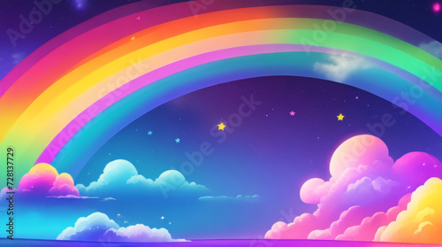 Rainbow unicorn background. Pastel glitter pink fantasy galaxy. Magic mermaid sky with bokeh. Holographic kawaii abstract space with stars and sparkles. Vector © Marios