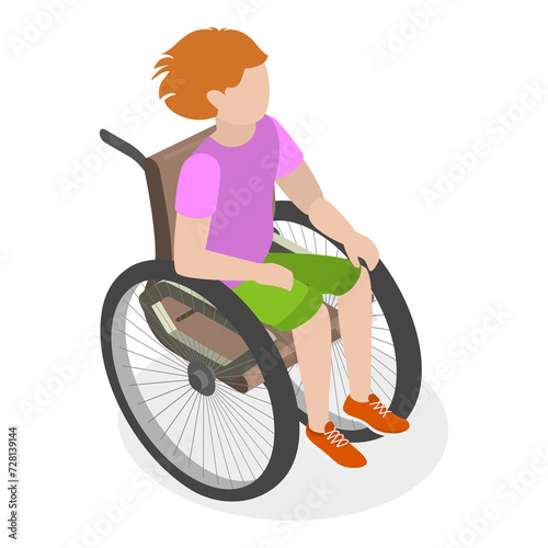 3D Isometric Flat  Illustration of Children With Cerebral Palsy. Item 3 photo