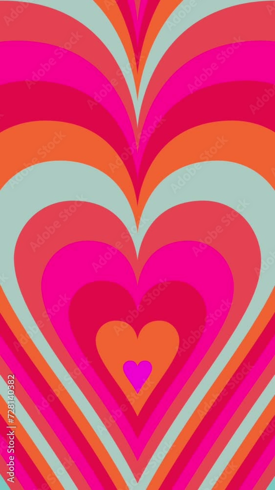 Heart Animation in Gradient Colors. Looping Vertical Background
