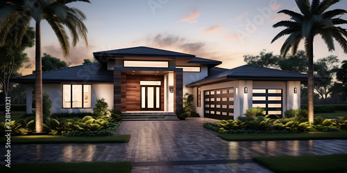 3d rendering of modern cozy house with pool and parking for sale or rent. Luxury house with pool and parking for sale. style model house, Exterior atmosphere, luxurious, renderings, architecture. © Kalsoom