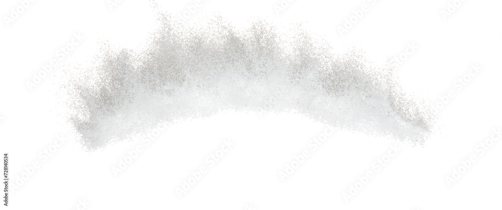 Fototapeta premium Abstract white powder explosion in air. freeze motion of white paint sand fly in air. Particle exploding fly fall in dynamic element shape. White background isolated