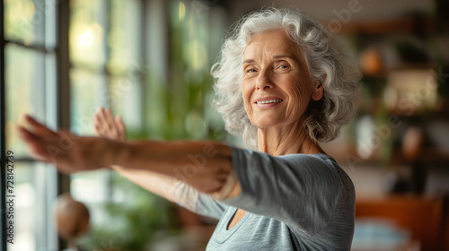 Older Woman Practicing Yoga in a Living Room