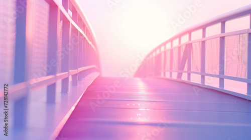 Soft pastel hues color the sky behind a backlit bridge creating a dreamy and peaceful atmosphere.