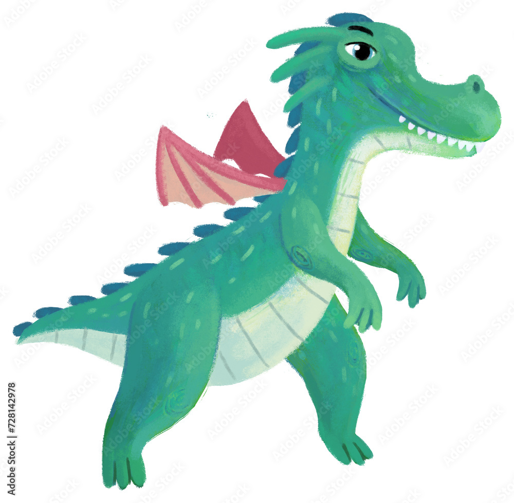 Fototapeta premium cartoon happy and funny colorful medieval dragon or dinosaur dino isolated illustration for children