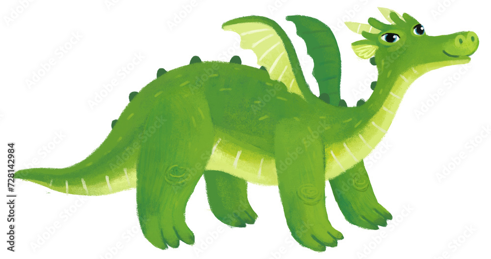 Obraz premium cartoon happy and funny colorful medieval dragon or dinosaur dino isolated illustration for children