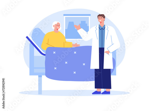 Doctor visiting aged patient. Nursing home vector illustration. photo