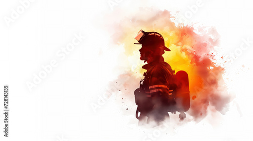 Silhouette of a Firefighter in Watercolor Hues