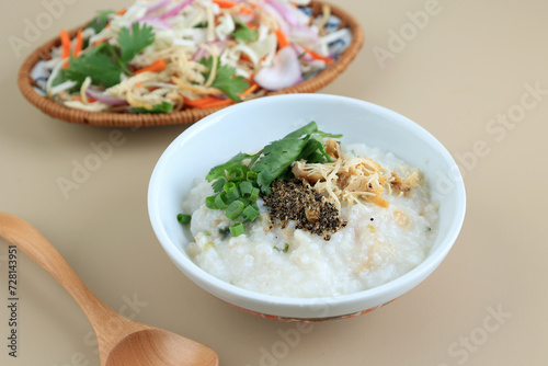 Chao Ga, Vietnamese Chicken Porridge, Served with Vietname Chicken Salad Goi Ga